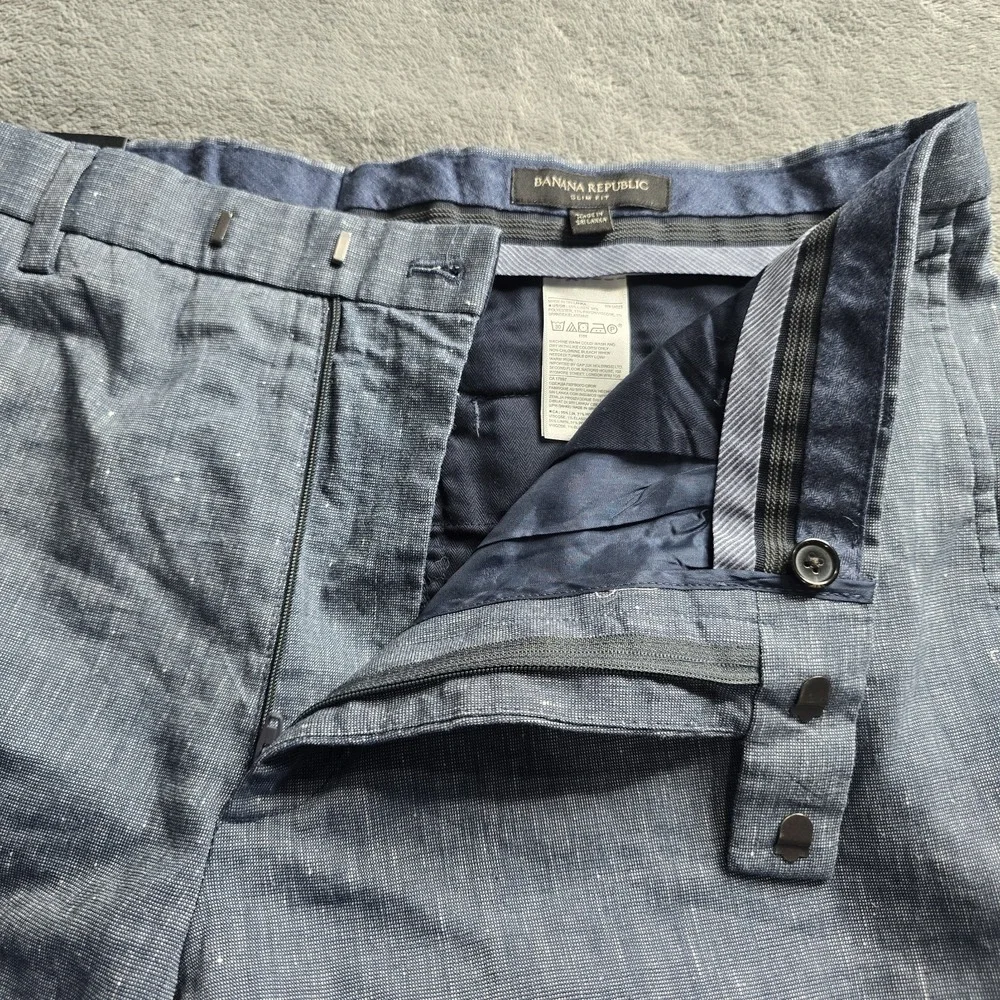 NWT Banana Republic Pants Mens 35x32 Navy Blue Slim Fit Performance Linen City